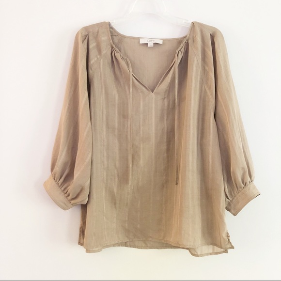 LOFT Tops - Loft | Tan & Gold Peasant Blouse | L
